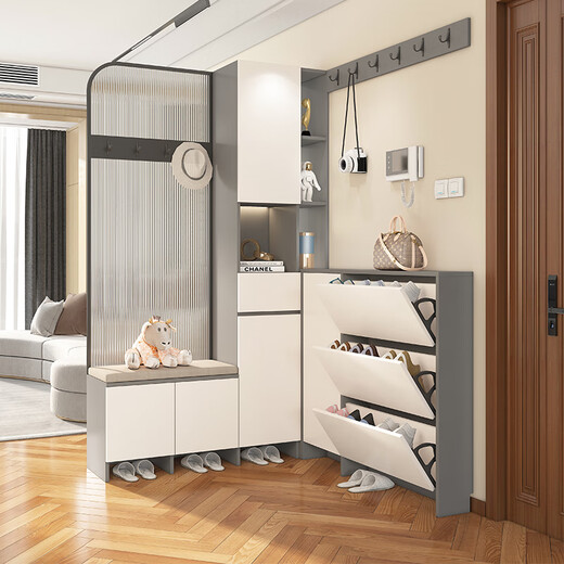 Pretiwan Screen Partition Moderner Eingang Wohnzimmerschrank Kombination Turntable Schuhschrank integrierter Ecke Eingangsschrank Dekorationsschrank Glasschrank [Stil 15] eine Seitenlänge 1400* B Seitenlänge 1585*