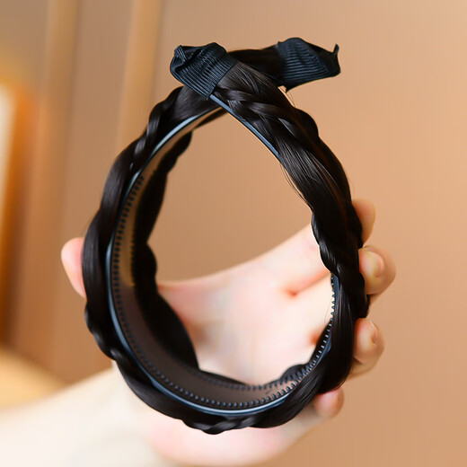 Zuoou braided wig headband autumn and winter women's 2024 new wide-brimmed fishbone braided hair headband hair clip to cover white hair buns upgraded widened twist style black brown