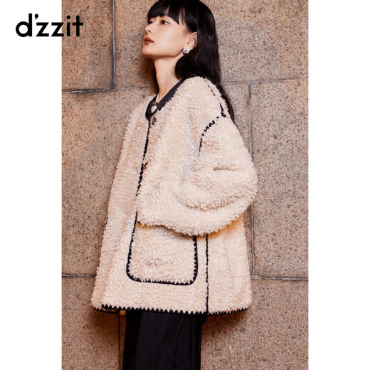 DZZIT地素短款毛毛外套秋冬暖冬摩登环保皮草设计女 肉色 XS