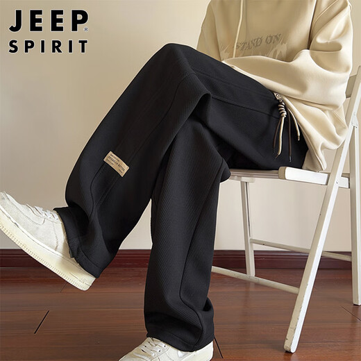 JEEP SPIRIT Jeep pants men's casual pants men's spring and autumn loose straight sportswear trousers black L