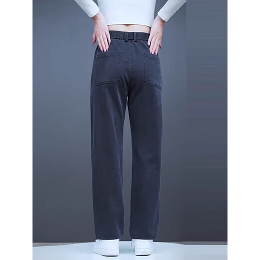 Woodpecker elastic waist casual pants for men in autumn and winter, plus velvet and thickening, middle-aged men's loose straight elastic sports long pants gray regular 32 recommended 135-145 Jin Jin equals 0.5 kg