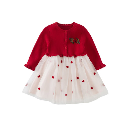 DAVE&BELLA baby girl knitted mesh skirt children's sweater dress fashionable baby girl skirt spring New Year's children's skirt red ready stock 120 cm (recommended height 110-120cm)