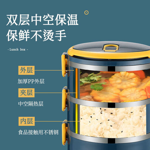 Lunch box with lid office worker adult insulated lunch bucket stainless steel insulated bucket lunch box lunch box bag student girl lunch box blue 3 layers + tableware + insulation bag