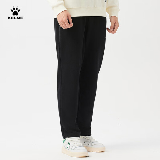 KELME fleece sweatpants men's winter warm loose straight solid color sweatpants casual long pants agate black L