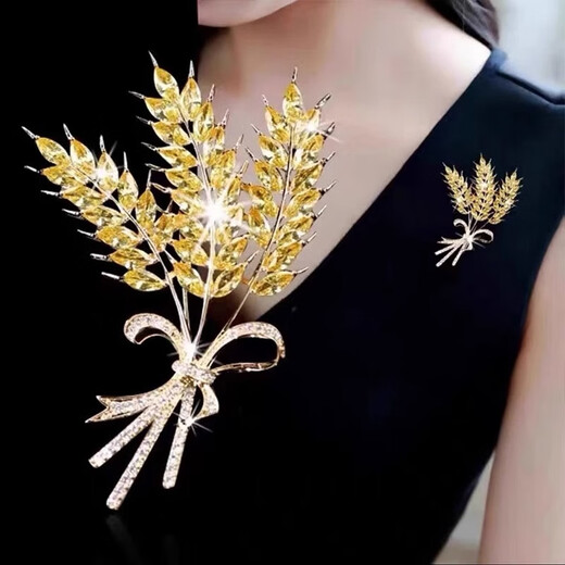 Core luxury golden wheat ear brooch, high-end women's design, 2025 new suit jacket accessories, trendy barley corsage brooch, autumn harvest wheat ear brooch