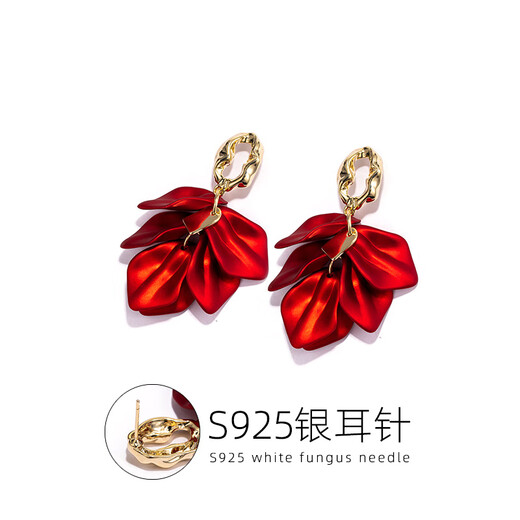 Qlady temperament red flower earrings female temperament high-end earrings for women 2024 new niche light luxury New Year earrings