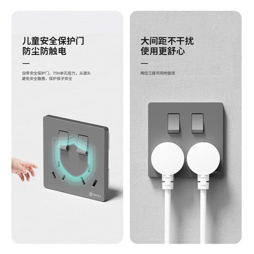 International electrician two-open six-hole socket concealed wall three-plug 86 type switch socket double three-hole household air-conditioning water heater socket two-open six-hole 10A white