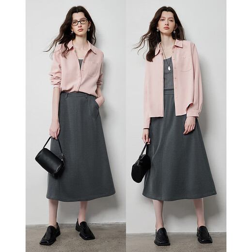 Chuyu no-iron brushed shirt for women 25 spring new basic versatile dopamine polo collar long-sleeved bottoming shirt light pink S