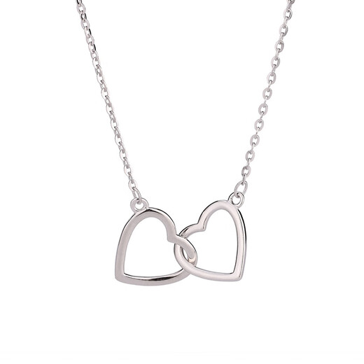YIZUN. CHOMEL 999 pure silver love double ring necklace for women ins niche heart-to-heart pendant necklace as a Valentine's Day gift for your girlfriend 999 pure silver - love double ring necklace - silver white