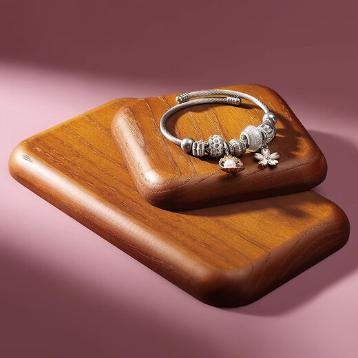 Oein solid wood jewelry tray display tray bracelet beaded design tray bracelet display box jewelry props and play storage off-white velvet color (10*10*1.7CM)