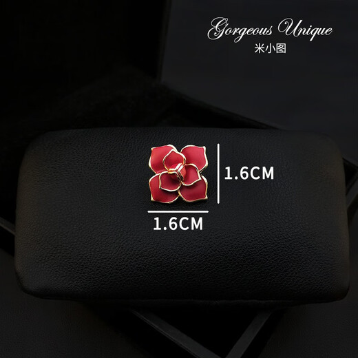 QUAMER gold store model exquisite high-end enamel flower brooch men's and women's suit collar button-down sweater gold edge Tianxi red