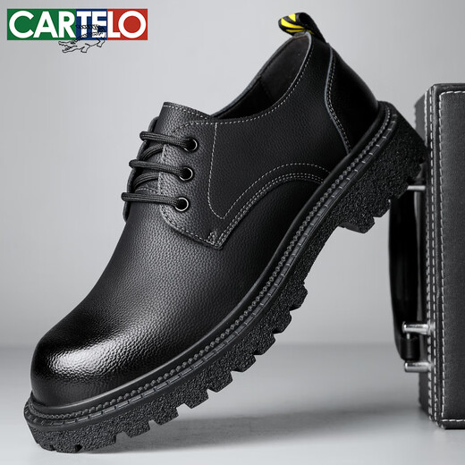 卡帝乐鳄鱼（CARTELO）卡帝乐鳄鱼英伦大头皮鞋男商务休闲男士皮鞋厚底增高鞋9789黑色38