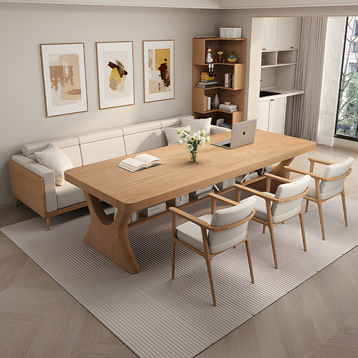 Jingyao living room solid wood double-layer large long desk home long table office desk leisure writing table sofa multi-person study table solid wood bachelor's chair standard model