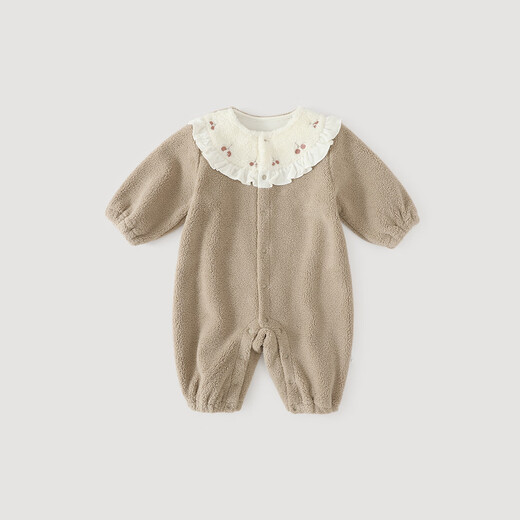 Bali Piggy Baby Girl Winter Clothes, Lamb's Velvet Thick Warm Autumn and Winter Outing Clothes, Plush Cute Baby Onesie, Beige 80cm