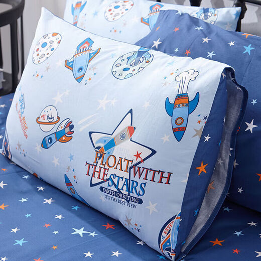 Mengjie Baby 100% pure cotton bed four-piece set of children's full cotton quilt cover bed sheet bedding Space Flight Note 1.5 meters bed