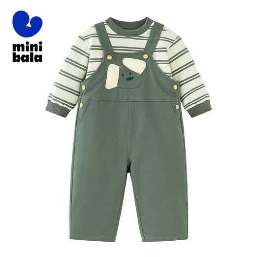 Mini Bala boys and girls long-sleeved suit autumn baby children's T-shirt overalls moisture-absorbent and quick-drying green tone 00444 110 cm