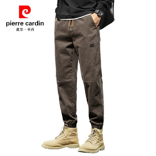 Pierre cardin autumn casual pants for men 2025 new style trendy tying loose thickened sports work pants for men spring and autumn style plus velvet 689 camel + 689 black XL 130-150Jin [Jin equals 0.5 kg]