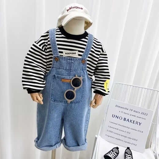 Babyjianle Children's Overalls 2024 Frühling und Herbst Sommer Neuer Stil für Jungen und Mädchen koreanische Version Overalls für Kinderbabyhosen Blau für Höhe 90 cm geeignet
