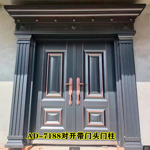 欣家美庭院别墅大门不锈钢铜门铸铝门进户入户防盗门四开带门头柱仿铜门 YZ-7170四开子母带门头柱