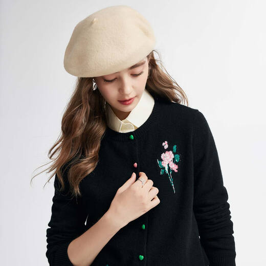 PALUOPO RED Red Label Series Shopping Mall Same Style 25 Autumn and Winter Knitted Printed Pure Cashmere Women's Cardigan Sweater 25A1C1368C Black M (100)