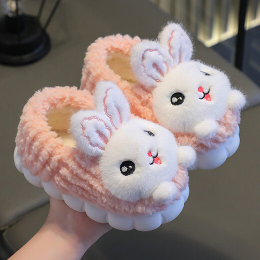Yicong children's cotton slippers for women in autumn and winter new cute baby indoor non-slip soft bottom warm boys' parent-child fur slippers Violet (rabbit style) 20-21 sizes inner length 12.0 about 3-12 months small size