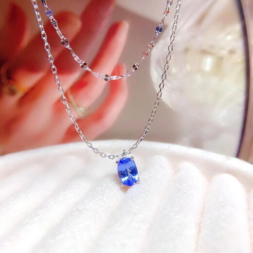 Weizhou s925 silver necklace chain empty support oval 5*7 inlaid with tanzanite simple fashion novel female clavicle chain empty support 5*7 platinum plated