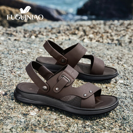 Fugui Vogel mittleren Ledersandalen im mittleren Alter der Herren lässige Outdoor-Dual-Gebrauch-Hausschuhe echte Lederweiche Sohle Beachschuhe Daddy Schuhe Outdoor Wating Schuhe braun (13117) 38