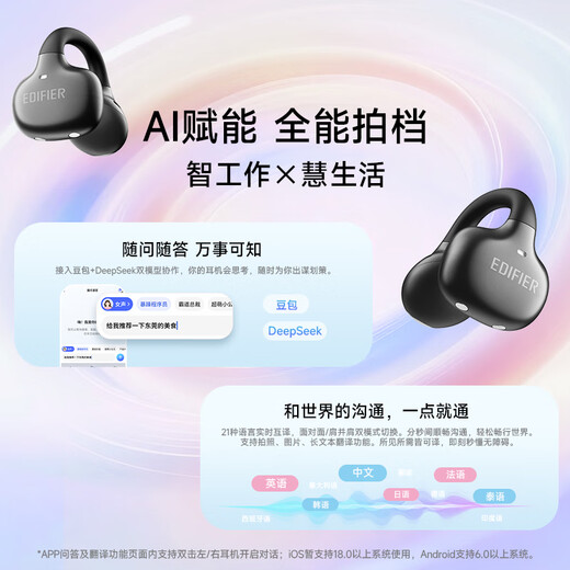 Edifier (EDIFIER) X Clip ear clip Bluetooth headset translation headset open running sports headset Bluetooth 6.0 Moon Rock White New Year gift