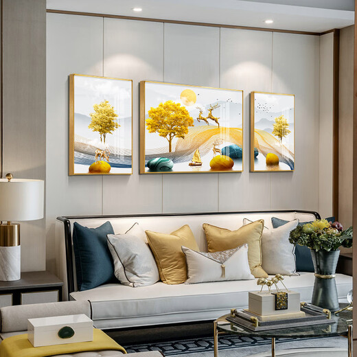 Xiaolulin Moderna Simple Living Sala Decoración Estilo nórdico Sofá Fondo de pared Mural Pintura Mural Luz de pared de West Luxury Resumen Pintura colgante Hanging 3-Full Doble Completa 14134 Pintura de tela en el medio 80*60 en ambos lados 40 Negro marco
