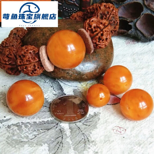 Qiaoyu old beeswax genuine special grade Wenwan beeswax with bead dense wax authentic walnut beeswax loose beads raw stone handheld 12MM single bead