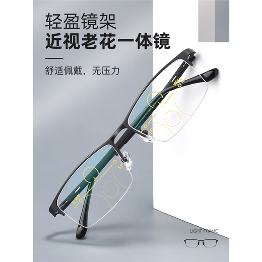 定制远视近视一体眼镜老花加散光两用智能变焦渐进多焦点老花镜男 看远平光 看近老花+150度【防蓝光】