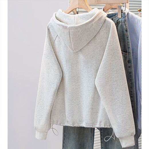 Sibaishe hooded sweatshirt 2025 new winter wear women's loose style flesh-covering plus velvet warm short top