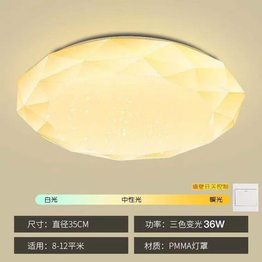 维诺亚led吸顶灯卧室灯现代简约客厅灯圆形房间阳台过道书房灯钻石星空 钻石款 26cm-单色白光24W