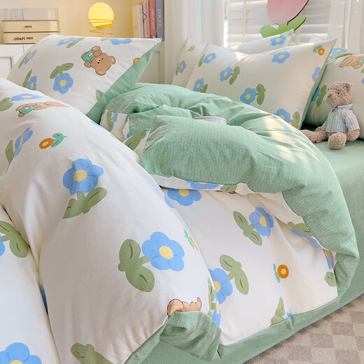 Antarctic Pure Cotton Litet quatre pièces 100% couvercle de courtepointe en coton complet 200x230 cm Double drap de couette de courtepointe domestique Kit d'ours jimmy 1,5 m