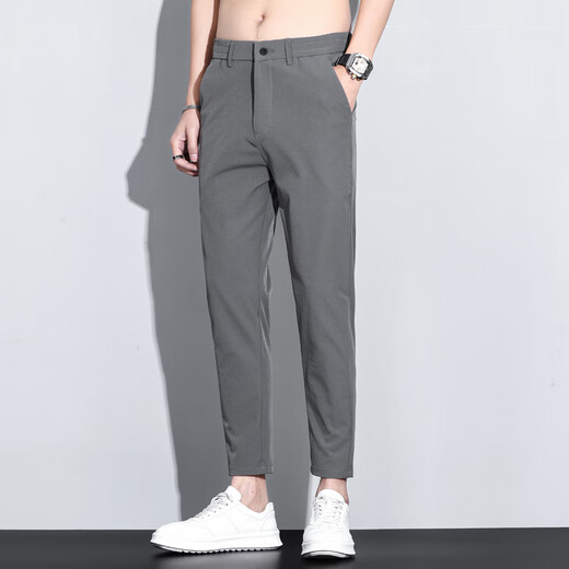 Lomon Lomon Clipper Pants Men's Slim без кусочков против морщин, летние повседневные брюки 2025 г. Новые брюки для костюмов Мужские черные девять калипперс 30 размер/предложено 00-120JIN [JIN равен 0,5 кг]