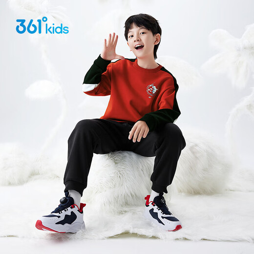 361 Children's Clothing Children's Sweatshirt 25 Winter Boys' Medium and Large Children's Velvet Warm Windproof Pullover Sweatshirt Red 150
