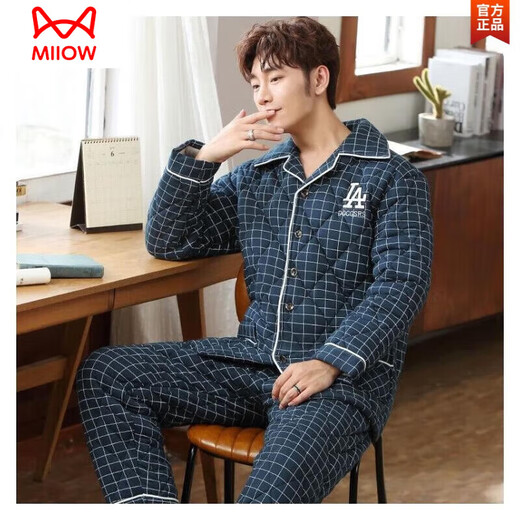 
Catman (MiiOW) pure cotton three-layer thickened cotton winter men's pajamas cotton jacket autumn and winter men's large-size home clothing set skin-friendly AA9215-three-layer thickened cotton-all cotton 190(XXXXL height 185-190 weight 200-