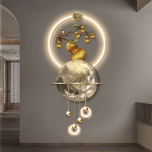 画画小镇新中式葫芦入户玄关装饰画立体创意发光LED灯客厅走廊过道壁挂画 BG6296-BG6297-BG6300 50*123cm 普通挂画不带灯
