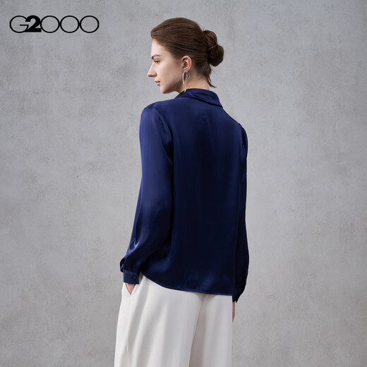 G2000 satin/tie with brooch/same style in shopping mall, women's 2025 autumn and winter long-sleeved casual shirt