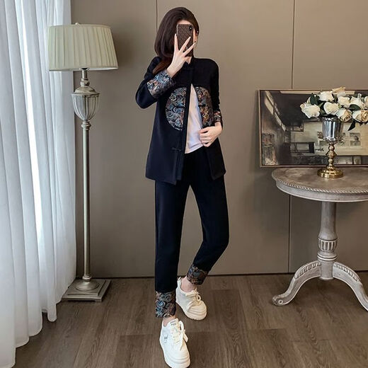 Fenling Herbst-Outfits Damenanzüge 40 bis 50 Jahre alt, hochwertiger, leicht fetter Tang-Anzug, neuer chinesischer Stil, Nationalstil 2024, neuer Frühlingsanzug 1048#, komplettes Set aus Hosen und Oberteil 4XL (empfohlen 160–180 Jin Jin entspricht 0,5 kg)