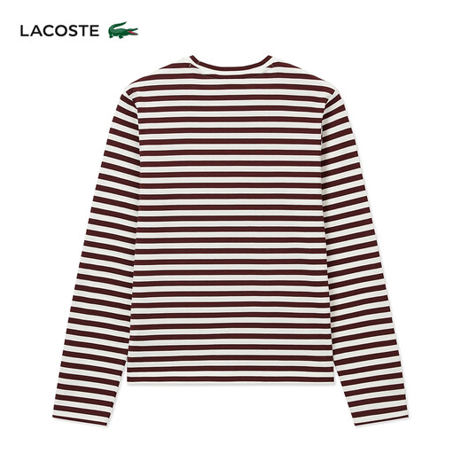 Lacoste French Crocodile Women's Clothing 24 Autumn New Round Neck Fashion Fashion Stripe Camiseta de manga larga TF9207 Iby /Crimson Red 34 /155