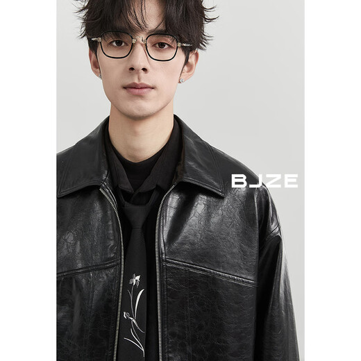 Earl Dower haut de gamme sur mesure, veste en cuir en cuir en cuir, veste pour le lit de Lycye Retro 2024 Automne Nouveau E431656 Pitch Black (brillant) xl