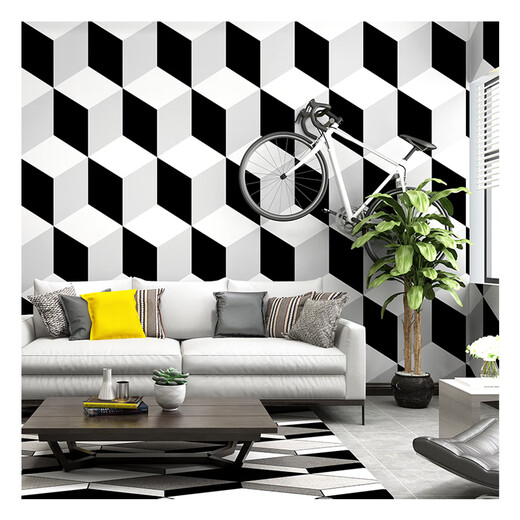 Qianhuinong 3 Fondo tridimensional Papel de pantalla de pared de la pared en blanco y negro Estilo industrial Nórdico Líneas geométricas Patrón de ropa Barber Shoppaper 3271 Grid tridimensional (material de PVC impermeable y duradero) Solo fondo de pantalla)