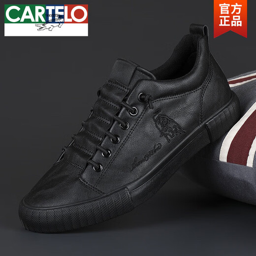 CARTELO spring and autumn 2025 new men's shoes trendy leather shoes low-cut sneakers waterproof versatile business casual autumn comfortable soft leather 21841 all black 41