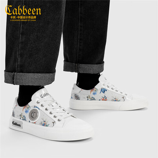 Carabin toile chaussures de chaussures pour hommes graffiti été tendance nationale chaussures blanches sportives pour hommes et chaussures décontractées chaussures à tendance tous les chaussures basses blanches 41 une taille une taille plus grande que les chaussures de sport