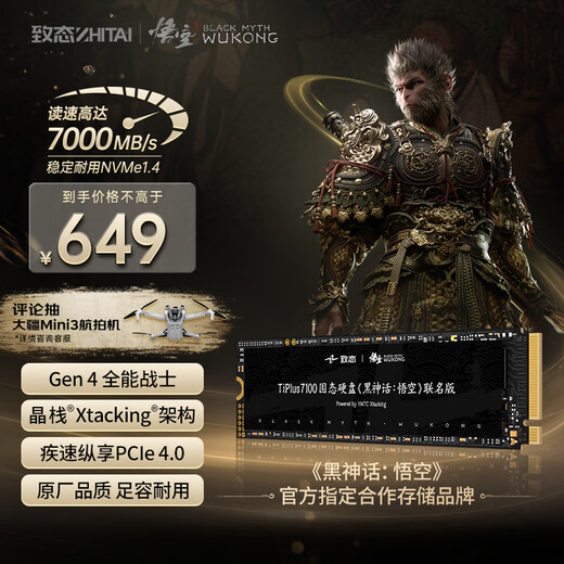 致态（ZhiTai）长江存储 1TB SSD固态硬盘 NVMe M.2接口 TiPlus7100《黑神话：悟空》联名版