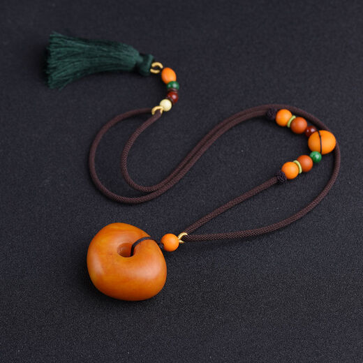 Chengyuanxiang CREORISETIN new customer instant discount natural old beeswax safety buckle pendant Russian raw stone dense wax ethnic style necklace sweater chain orange peel old wax safety buckle sweater pendant total rope length