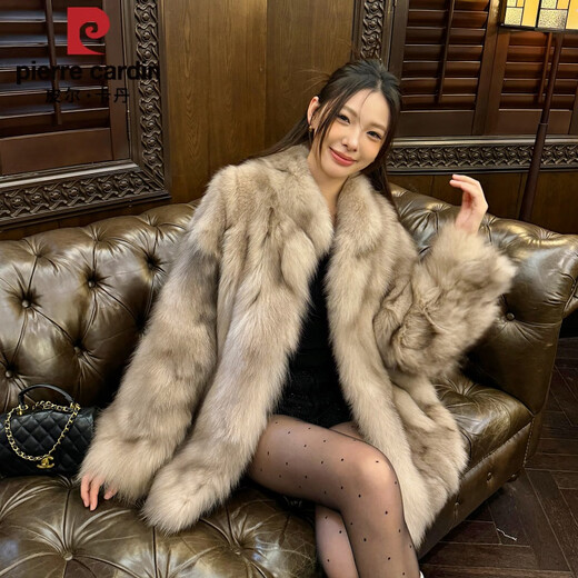 皮尔卡丹《C位千金》超洋气真整皮狐狸毛皮草外套女中长款宽松大衣2025冬 银灰双色 70衣长 S