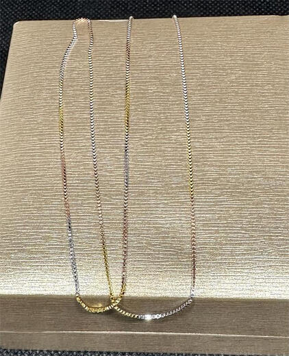 Fir Crown Gold Necklace Three-Color Gold Necklace Women's Rose Gold Platinum O-Clavicle Chain Gold Box Three-Color Amount 1.2 mm Wide Box Chain 40cm