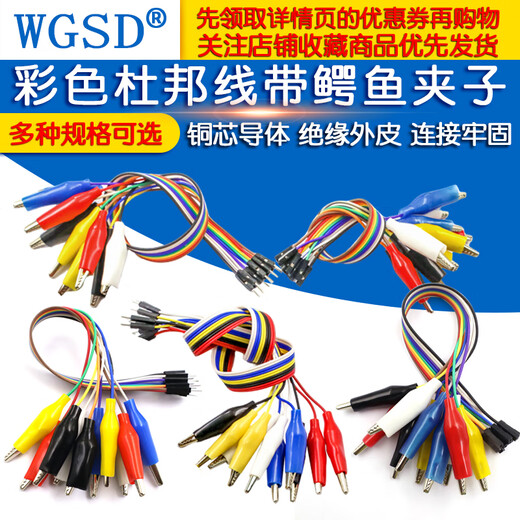 Dafuri Colorful Dupont Cable with Alligator Clip Dupont Male and Female Head to Alligator Clip Wire Test Clamp Wire Connecting Wire Male Dupont Head Medium Clip 30CM (10 Strips 1 Bundle)
